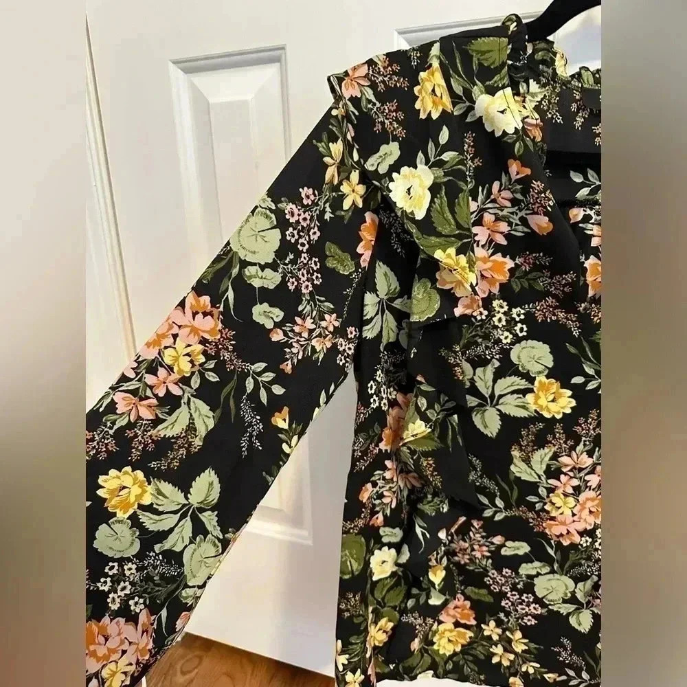 Sugarlips Night Bloom Wilhem Ruffle Blouse - Black Multi - Picture 6 of 10
